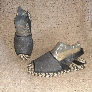 GAIMO-Black/Silver Flatform Espadrille Sandals-Anthropologie-Sz 39-Near Mint